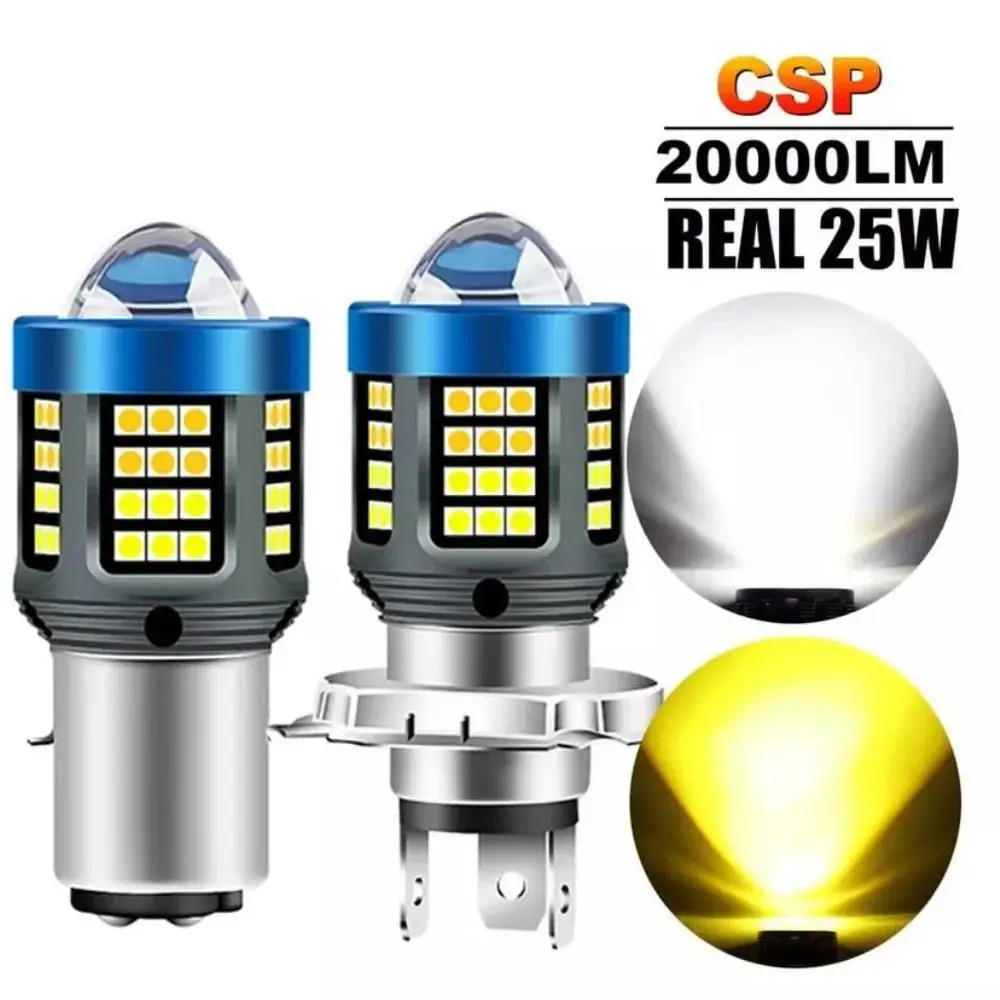 1pc H4 BA20D H6 LED Motorcycle Headlight CSP Dual Color White Yellow Hi Lo Beam Lens Fog Lamp for Motobike Scooter Running Light