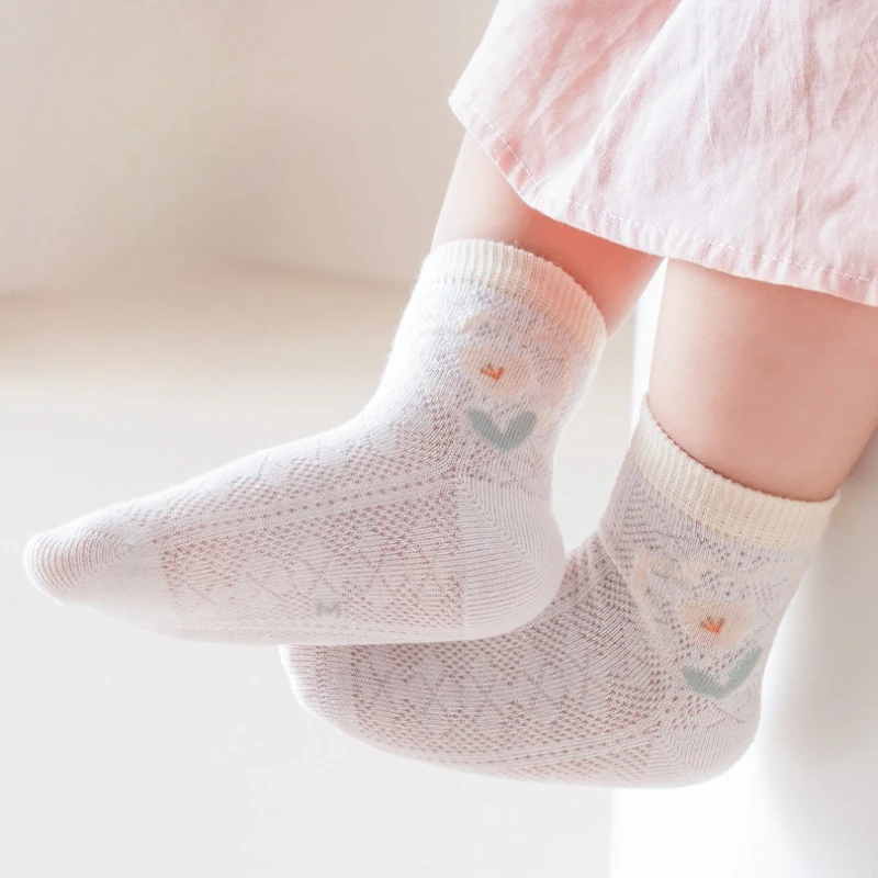 5Pairs Cartoon Childrens Mesh Socks Ultra Thin Breathable Kawaii Kids Clothing for Girls 1-12Years