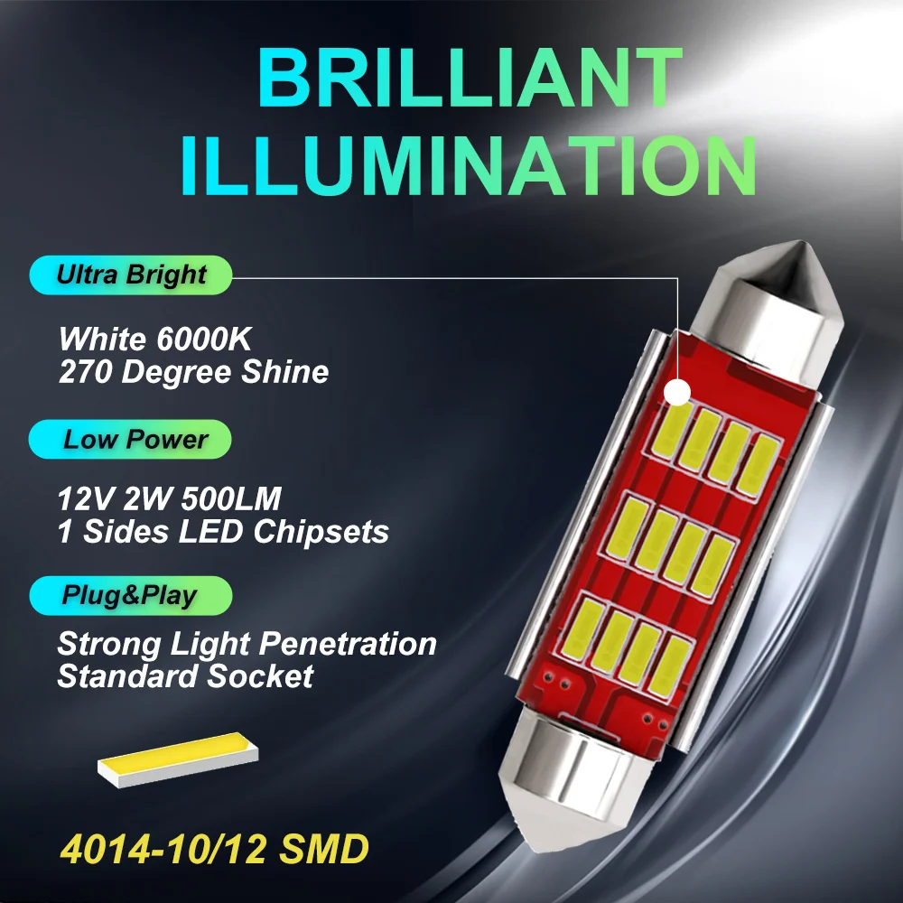 10pcs Car LED Reading Bulb 31mm 36mm 39mm 41mm C5W C10W Super Bright 4014 SMD Canbus Error Free Auto Interior Doom Lamp