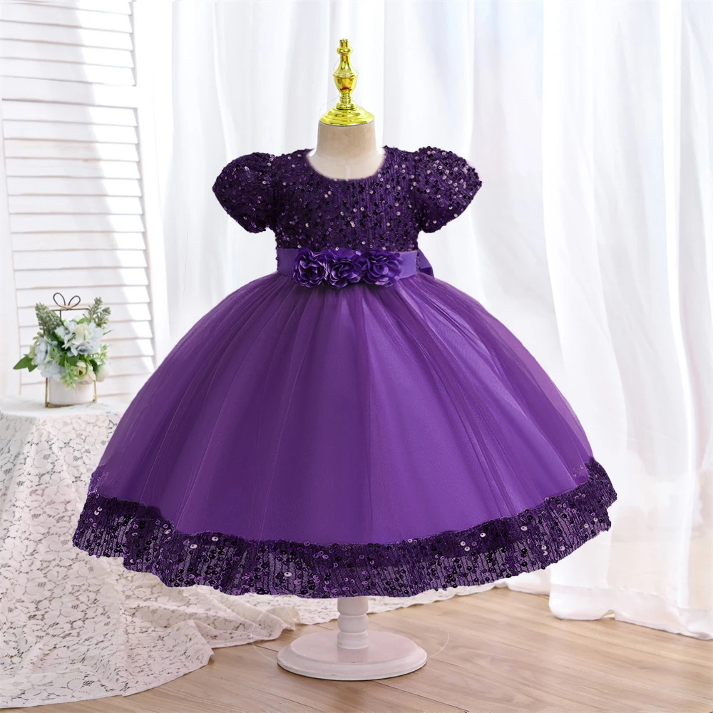 Elegant Sequin Girls Party Dress Christmas Costume Birthday Wedding Flower Bridemaid Princess Kids Dresses for Girl Evening Gown