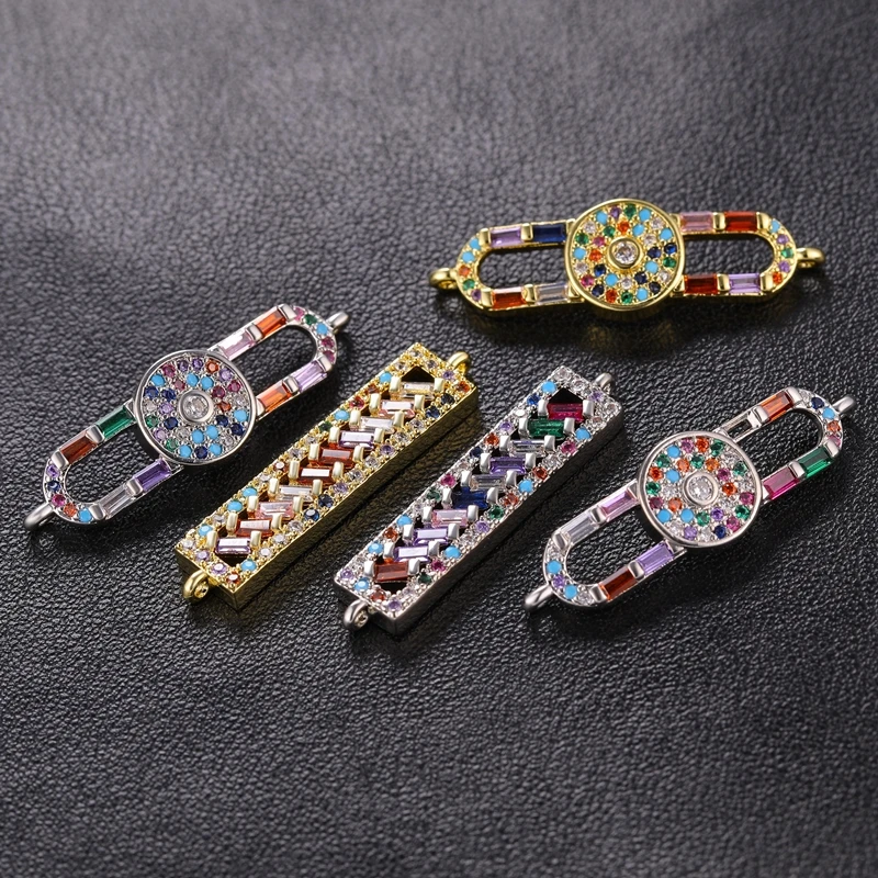 Juya لتقوم بها بنفسك قوس قزح زركونيا 18K مطلية بالذهب الإبداعية الفاخرة سحر موصل اكسسوارات لصنع سوار سحر اليدوية #6