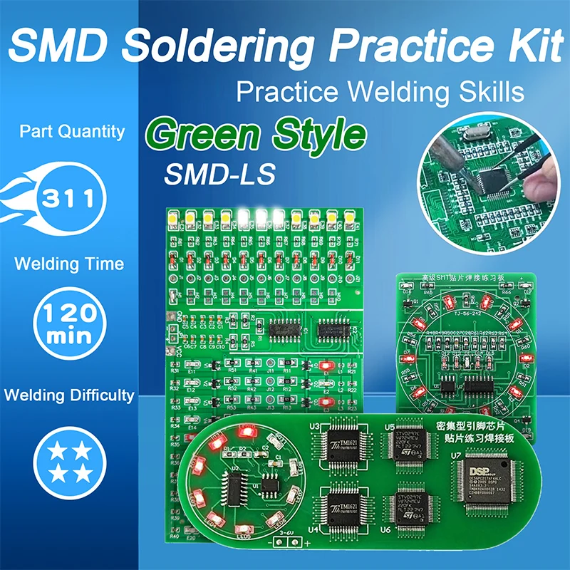 

Soldering Practice Three-Piece Set SMD Circuit Board LED Electronic SMT Component DIY PCB Kit Project Tools Basic Soldering Kit