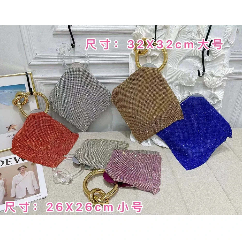 Luxury Rhinestone Evening Clutch Lady Metal Knot Handle Purses and Handbags Designer Bags for Women Acrylic Diamond Wedding Bag