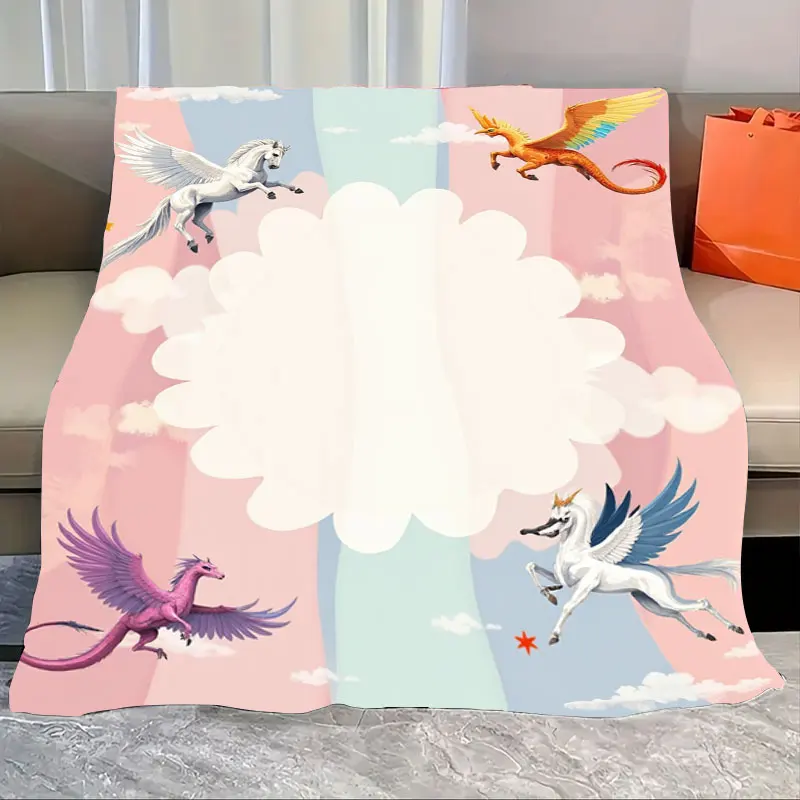 

Фланелевое одеяло, 1 шт., одеяло «Летающий Пегас и драконие облака» — мягкий уютный фэнтезийный дизайн