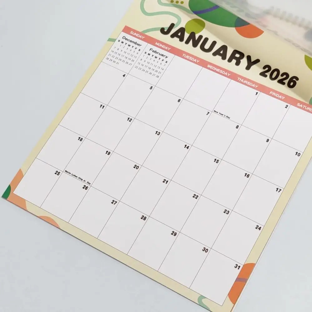 

Календарь ежедневного планировщика с проволочной переплетом Н. 2026 - декабрь 2026 Складной настенный календарь на 2026 Красочный подвесной календарь для учебы Домашний