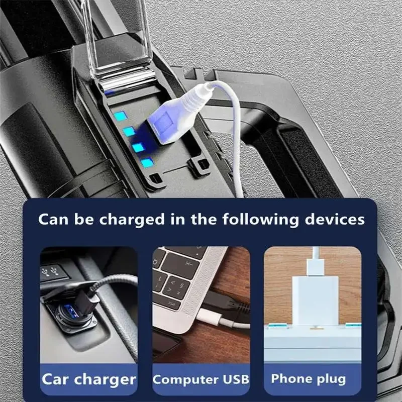 Portable Rechargeable Flashlight Searchlight Handheld Lighting Night Work Light Emergency Lights Fishing Lantern Camping Torch