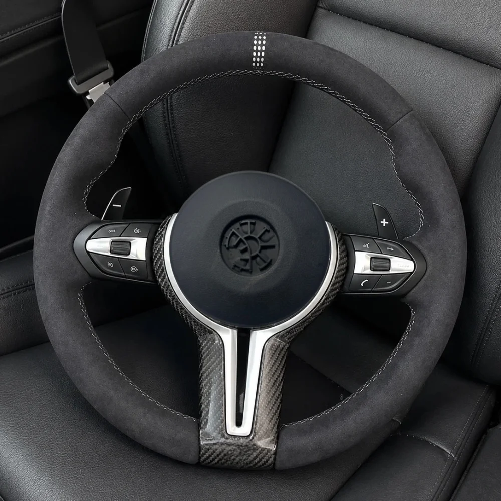 White Center Mark Steering Wheel Suede For BMW F80 M3 M4 F82 F85 F90 X5 F15 F10 F20 F22 F30 F31 M2 F87 M3 E70 E90 Accessories