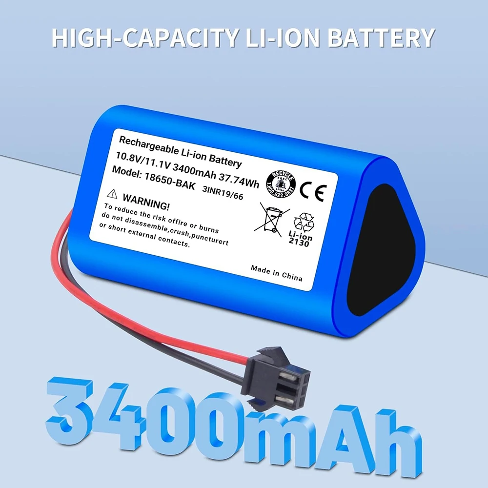 High Capacity 3400mAh 10.8V 11.1V Replacement Li-ion Battery for Vactidy T6 T7 T8 LS001-02 Vacuum Cleaner Parts