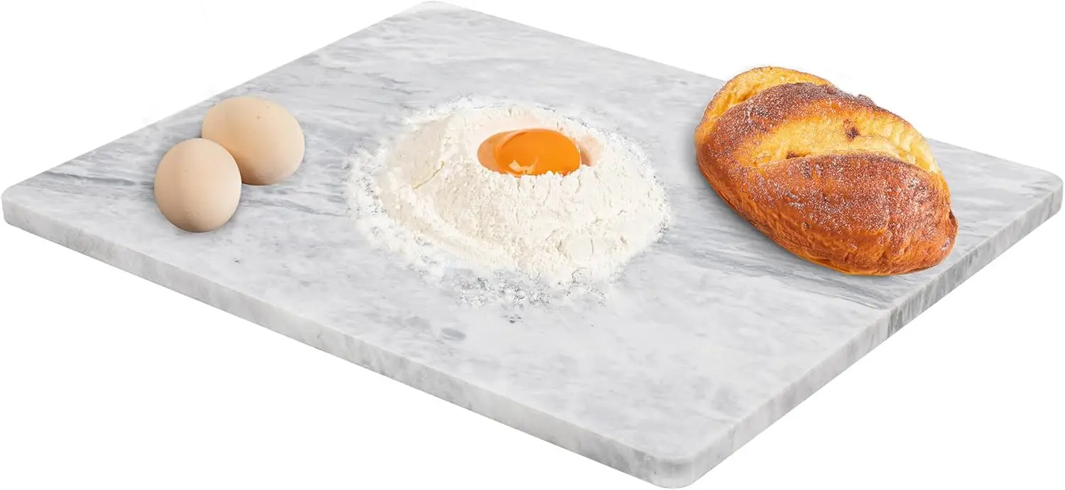 

Marble Pastry Board, Board For Kitchen, Large Cloud White Marble Slab Gift With Non-Slip Feets, 16x20 Inch, 1 Piece