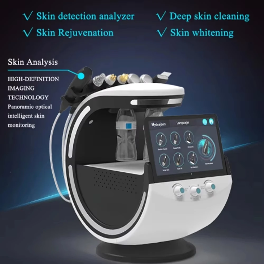 Nuevo 7 en 1 limpieza Facial inteligente análisis de la piel vacío de poros profundo Lift máquina de belleza antienvejecimiento azul hielo