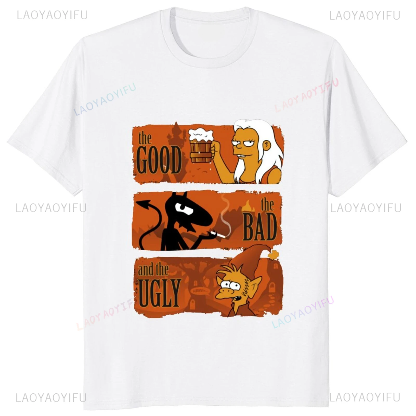 The Good The Bad and The Ugly Anime Funny Cotton T Shirt Clint Eastwood Western Tshirt Princess Demon Elf Classic TV Series