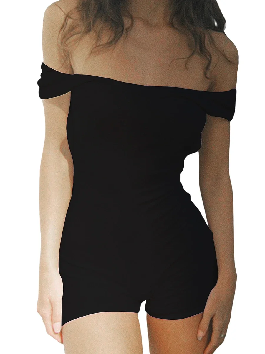 

Short Sleeve Playsuit For Women Y2k Style Skinny Version Solid Black White Sexy Sleeveless Backless Rompers Ladies