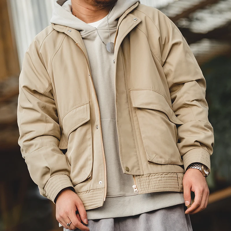 Maden-chaquetas de piloto Vintage japonesas para hombre, abrigos gruesos de algodón cálido con bolsillo, abrigo de otoño e invierno