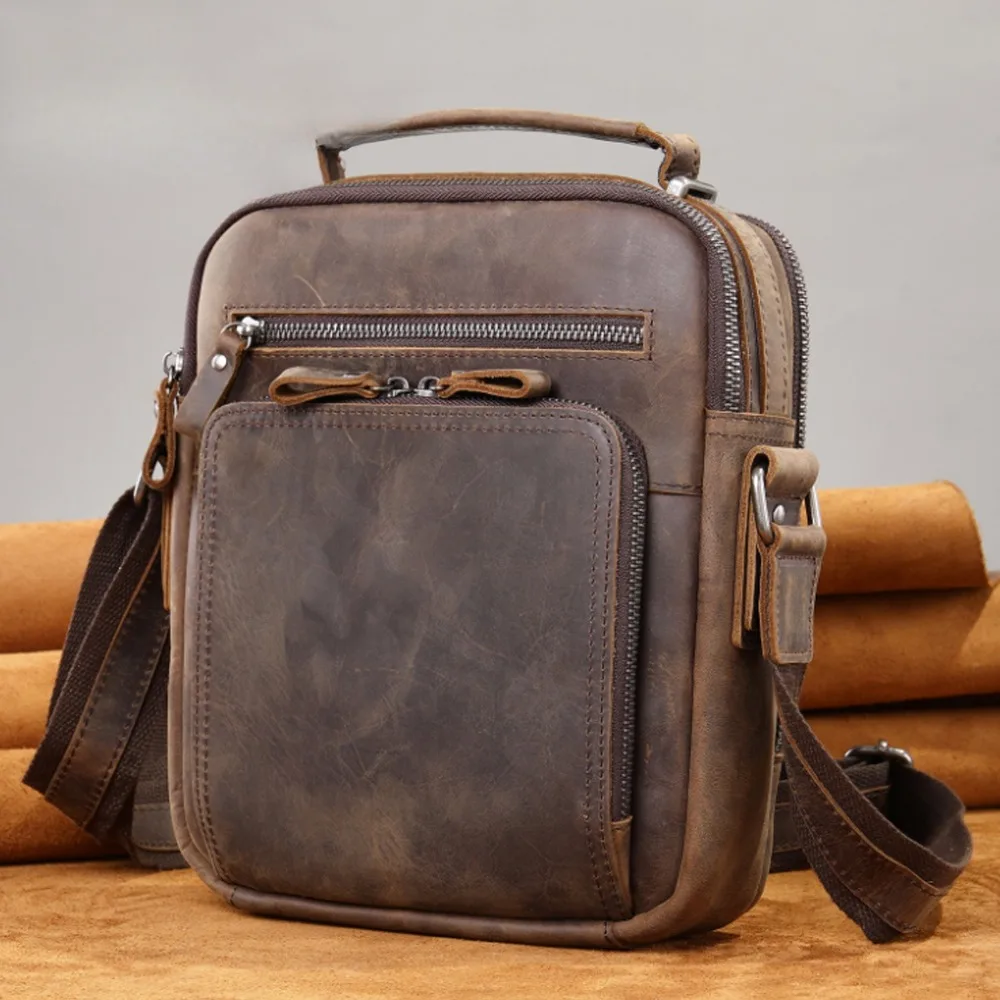

Fashion Trend Niche Leather Men's Shoulder Crossbody Backpack Versatile Simple Portable Men's First Layer Cowhide Shoulder Bag