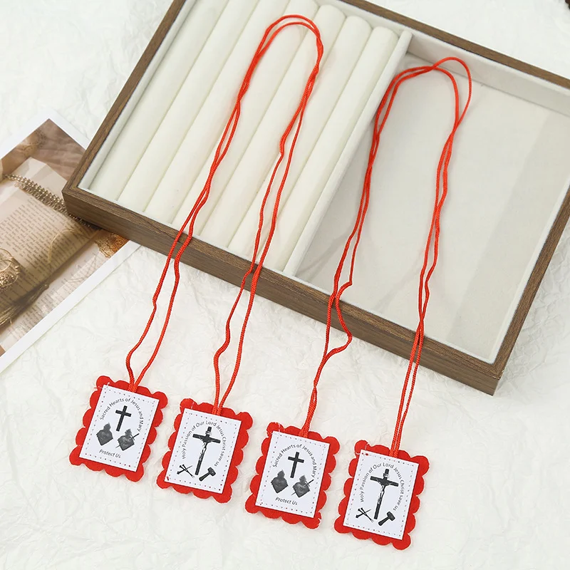 12Pcs Red Scapular of the Passion, Catholic Sacred Hearts of Jesus and Mary Felt Scapular Pendant,Christian Prayer Church Gift