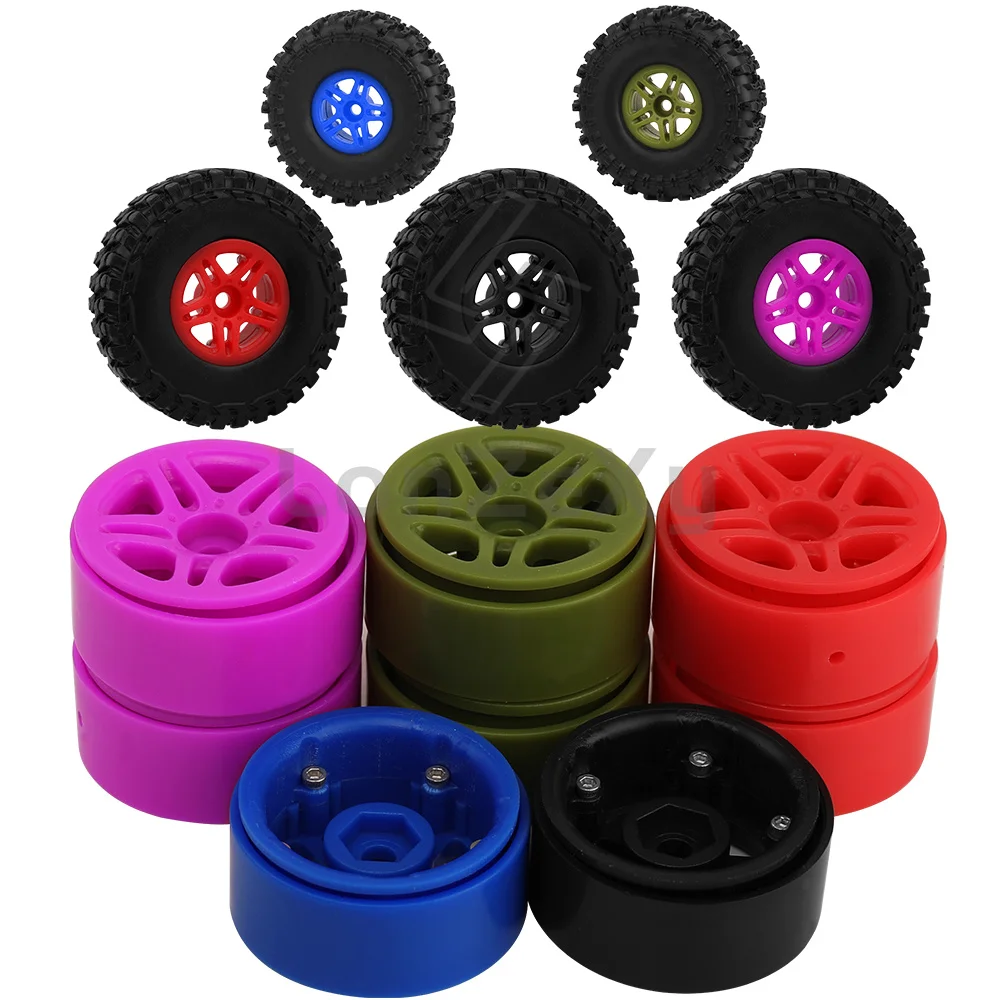 Style M Rubber Off Road Crawler Tire 29.6mm Blue Plastic Wheel Rim For 1/24 1/28 Mini RC Rock Crawler Car Upgrade Replace Parts