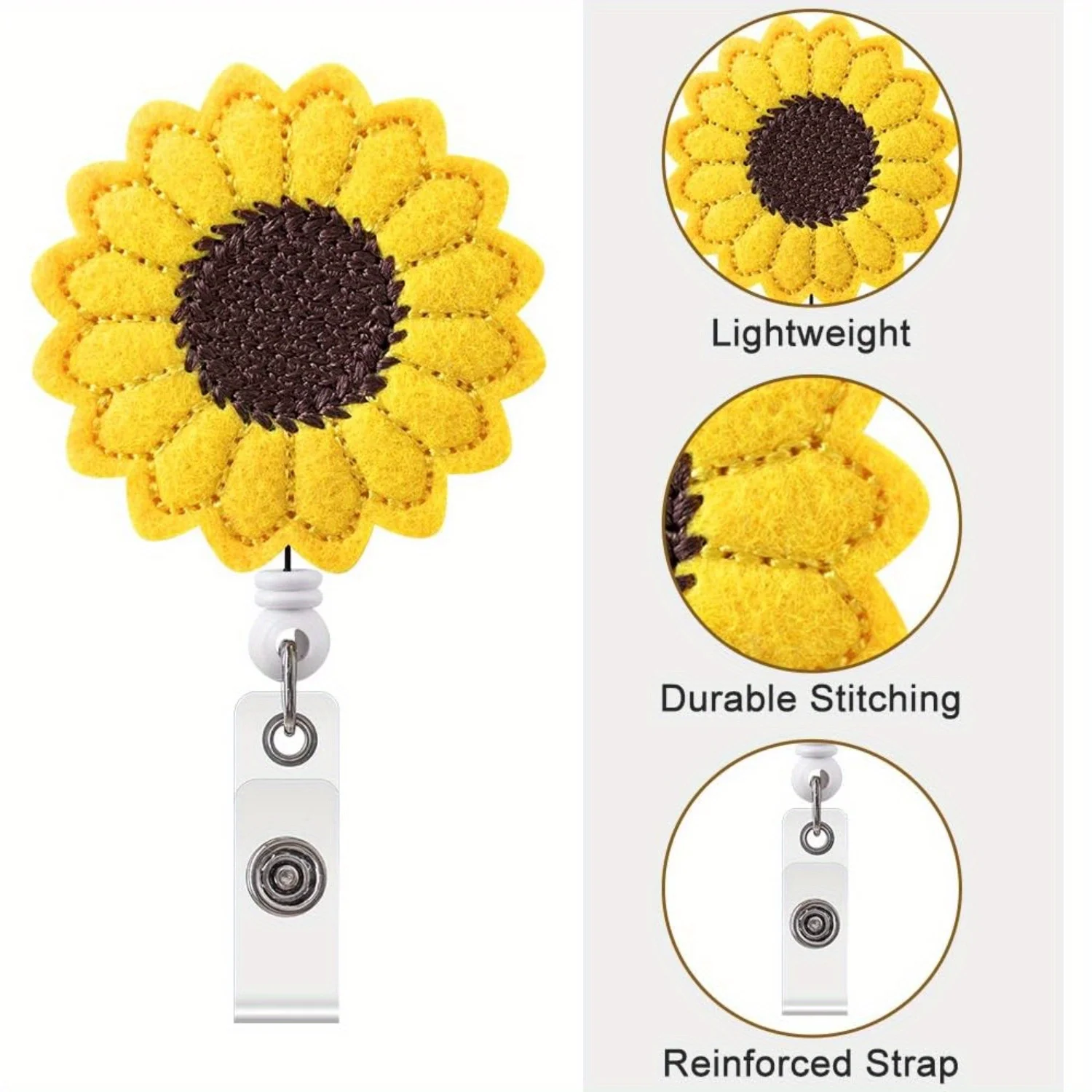 Badge Reel Holder, Accurate Stitching, Sunflower Retractable Badge Reels Reinforced Strap, Badge Clip for Kids