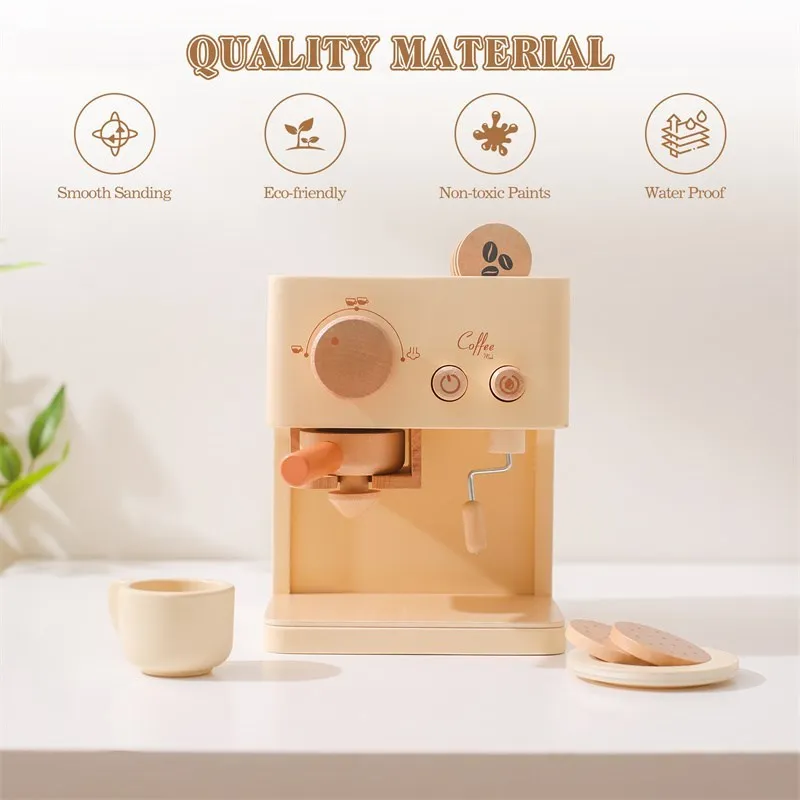 Wooden Kid Coffee Macine Kitchen Toy Set Game Early Education Toy Ice Cream Simulation Real Life Baby Educational Fun Toys Gift