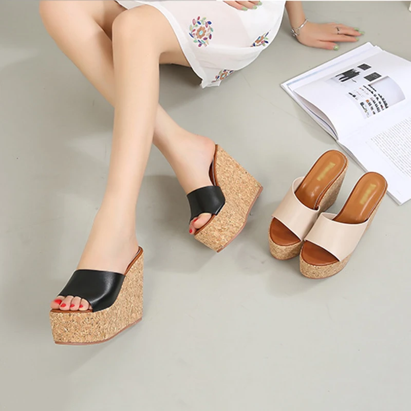 Platform Slippers Women Open Toe Wedges Sandals Ladies Summer High Heels Casual Shoes Home Outdoor