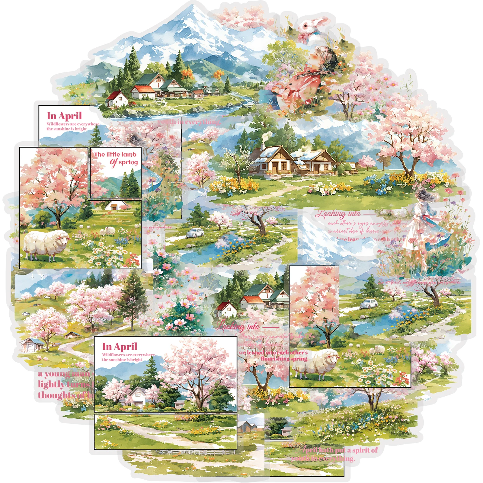 Etori Life Wildflowers Abundant 15Pcs Sakura Nisshinomiya Watercolor Stickers Spring Healing Vibes Journaling Materials for Laptops, Phone Stickers, Suitcases, Photo Albums, Guitars, Scrapbooking Supplies, DIY Crafts, Student Gift Bags, Art Parties, Children's Toy Stickers