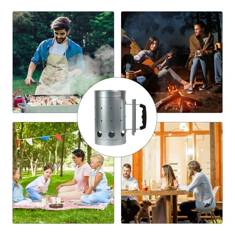 Fast Fire Chimney Starter Burner Bucket Stainless Steel Easy Carrying Charcoal Bucket for Barbeque Camping Outside Yard Grill