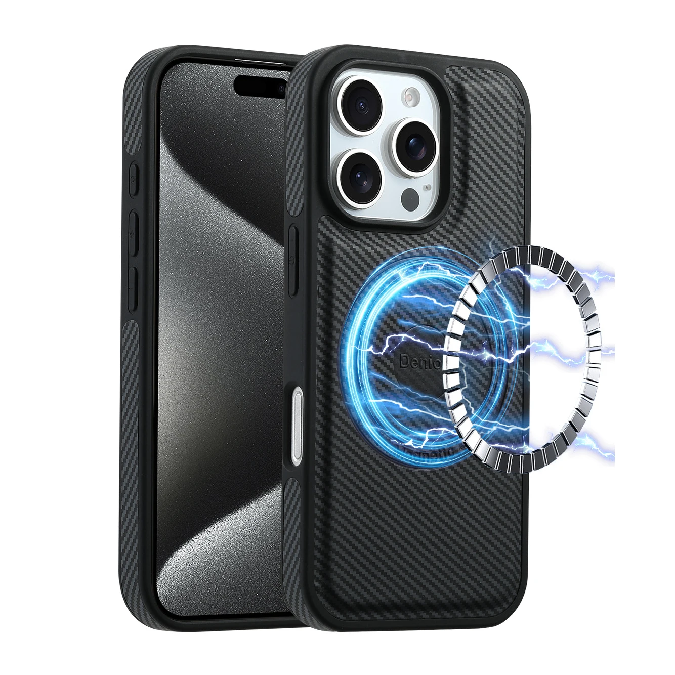 

Для Iphone 16/15/14/13 pro Max чехол с магнитной беспроводной зарядкой из угляного волокна кожаный деловой противоударный чехол из ТПУ для телефона