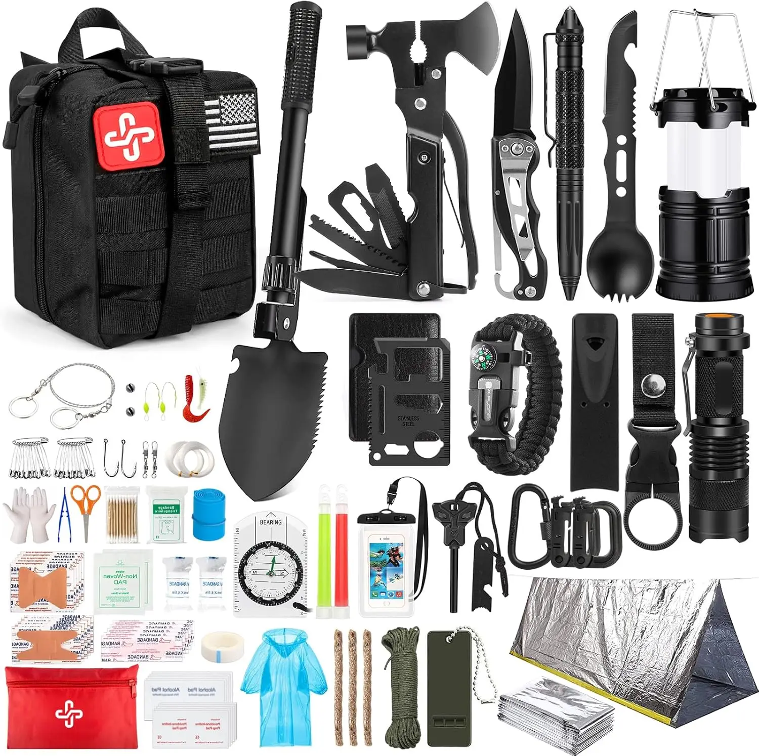 

250Pcs Survival Gear First Aid Kit with Molle Bag & Emergency Tent for Outdoor Adventure, Hiking, Hunting