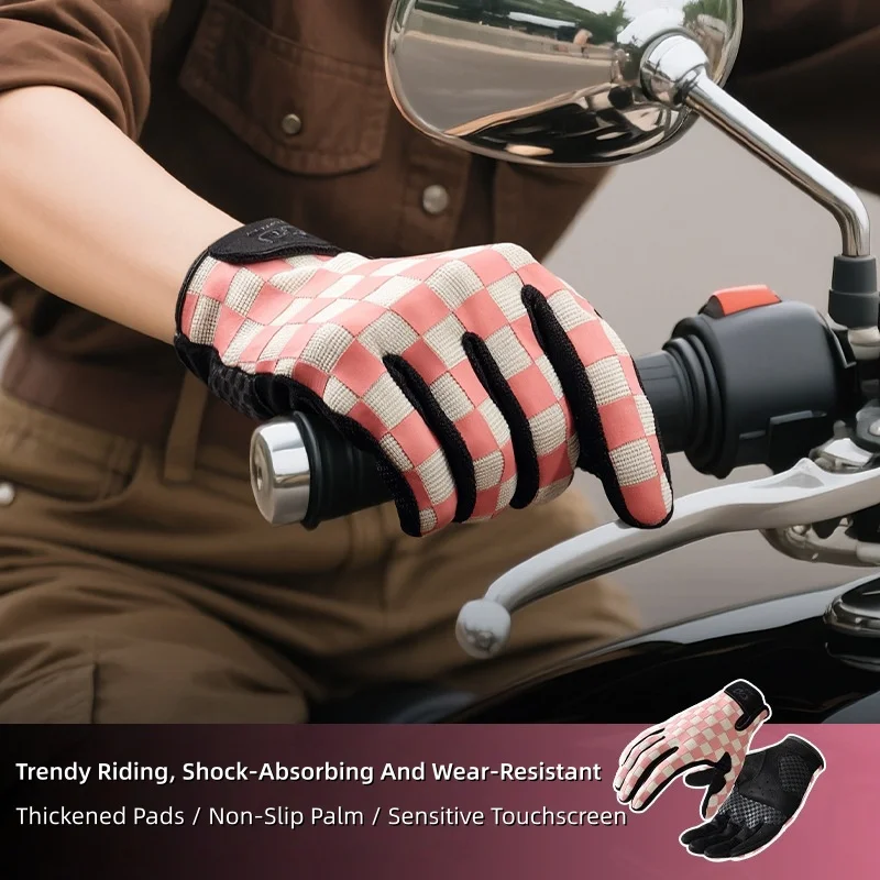 

Chequered Cycling Gloves Men Women Outdoor Shock-Absorbing Wear-Resistant Breathable Motorcycle Electric Bike Gloves Anti-Slip
