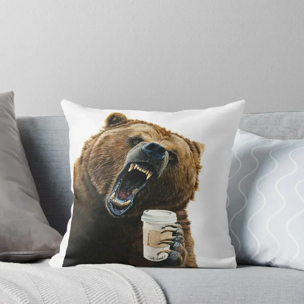 

Grizzly Mornings - give that bear some coffee Throw Pillow Sofas Covers Elastic Cover For Sofa pillow