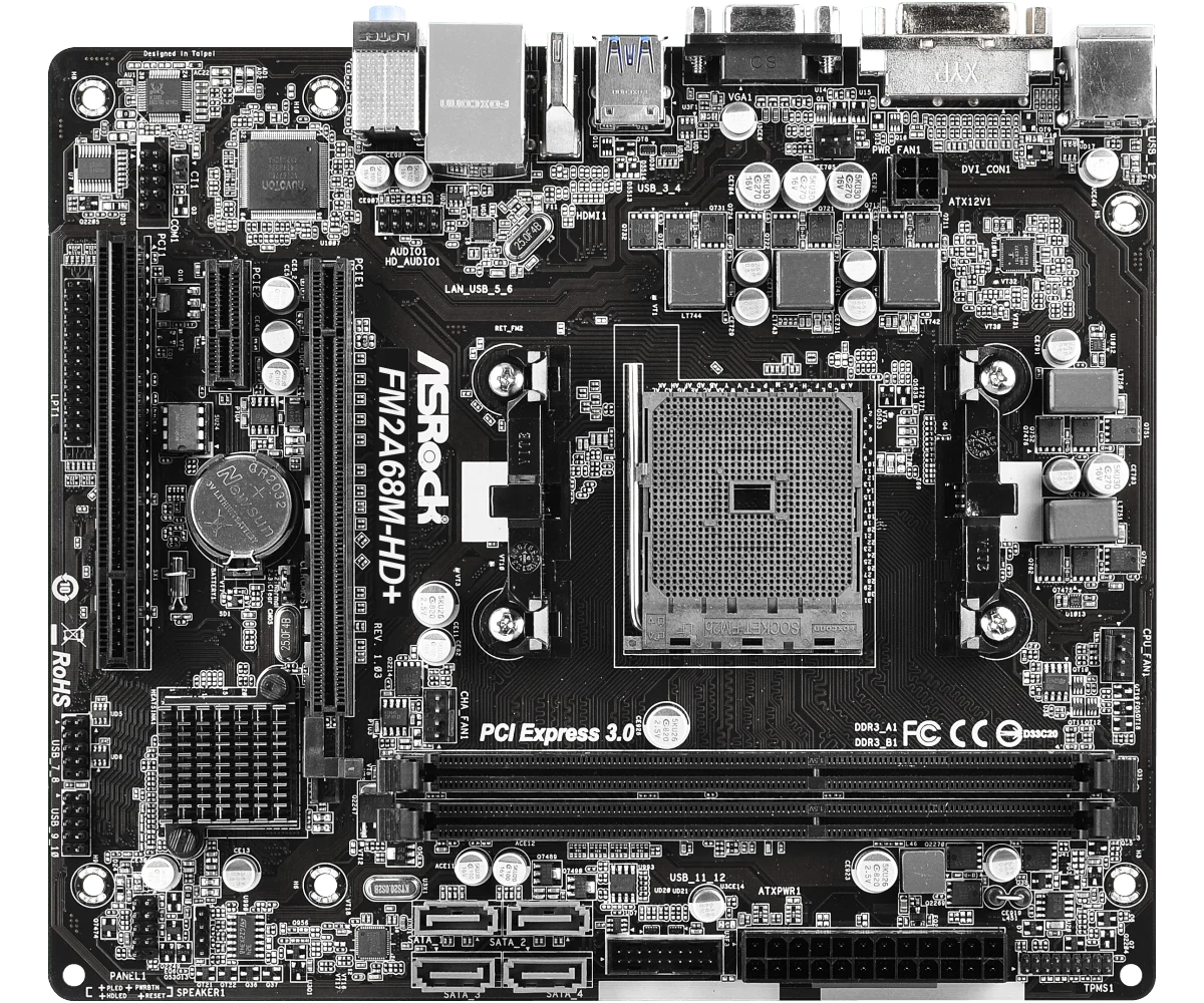 Imagem -02 - Asrock-placa-mãe Fm2a68m-hd Mais Soquete Fm2 Mais Amd A68h Ddr3 32gb Pci-e 3.0 Sata Iii Vga Micro Atx Suporte A10 Ad680 A10 Ad7800