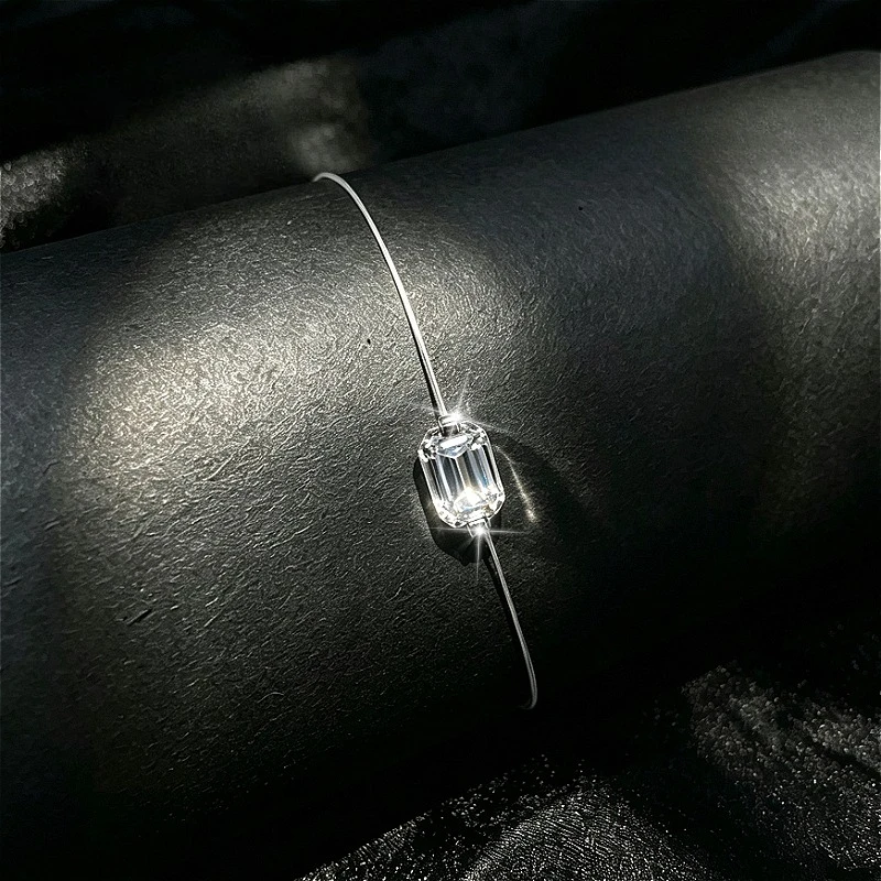 925 Silver 1-Carat Rectangular Moissanite Creative Transparent Fishing Line Women's Bracelet