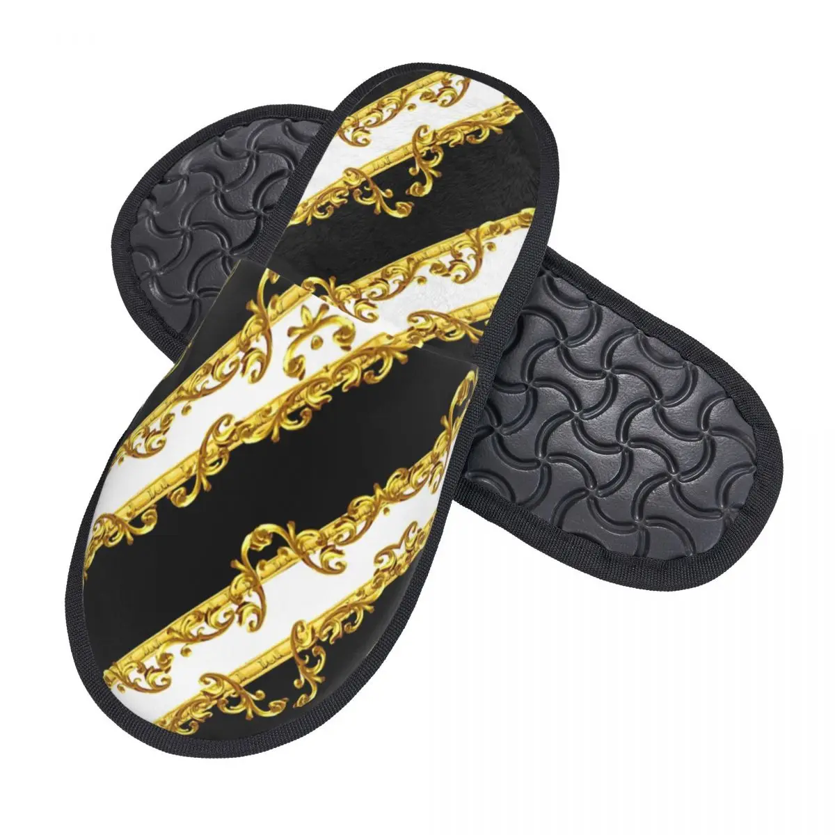 Greek Ornament Baroque Prints GoldenMeander Meandros VINTAGE Soft Memory Foam House Slippers Cozy Warm Anti-skid Sole Slipper