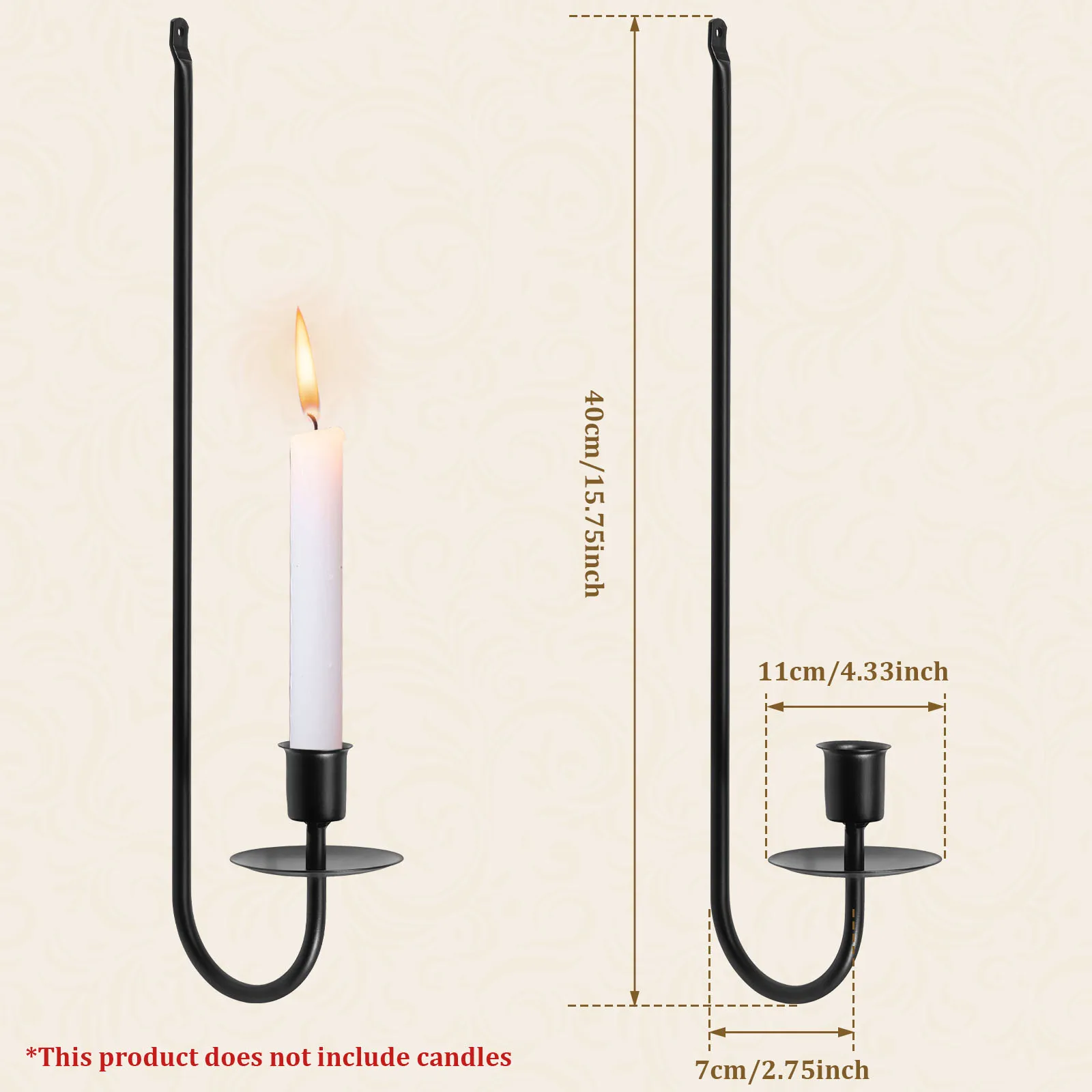 2Pcs Candle Sconce Holder Mental Iron Wall Candle Sconce Hanging Wall Candle Holder L Shape Wall Pillar Candle Holder 40x7x11cm