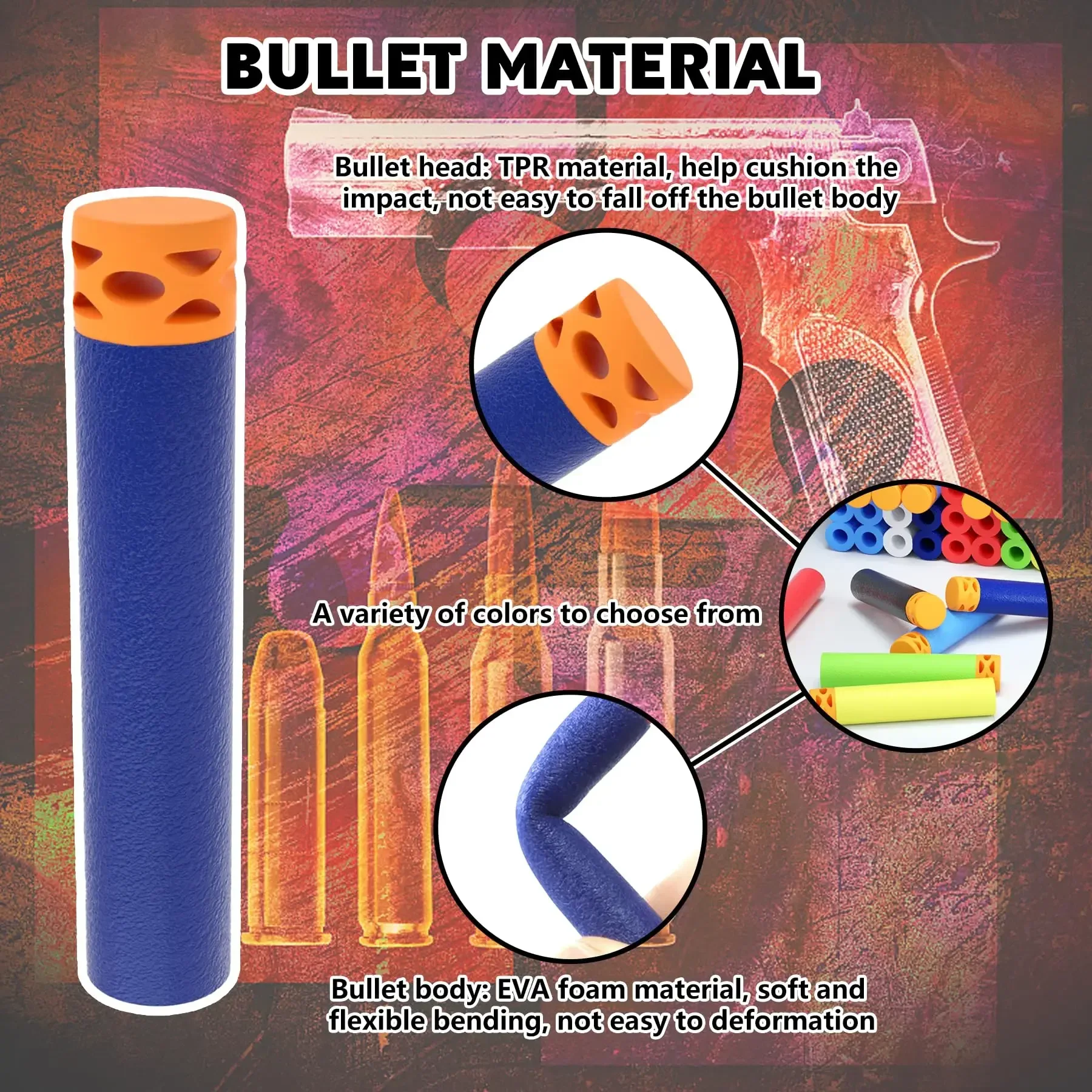 Refill Ffle Darts Compatible for Nerfs Elite Guns Series Blasters Toy Guns, EV Bullets, Party Team Game, 7.2x1.2cm