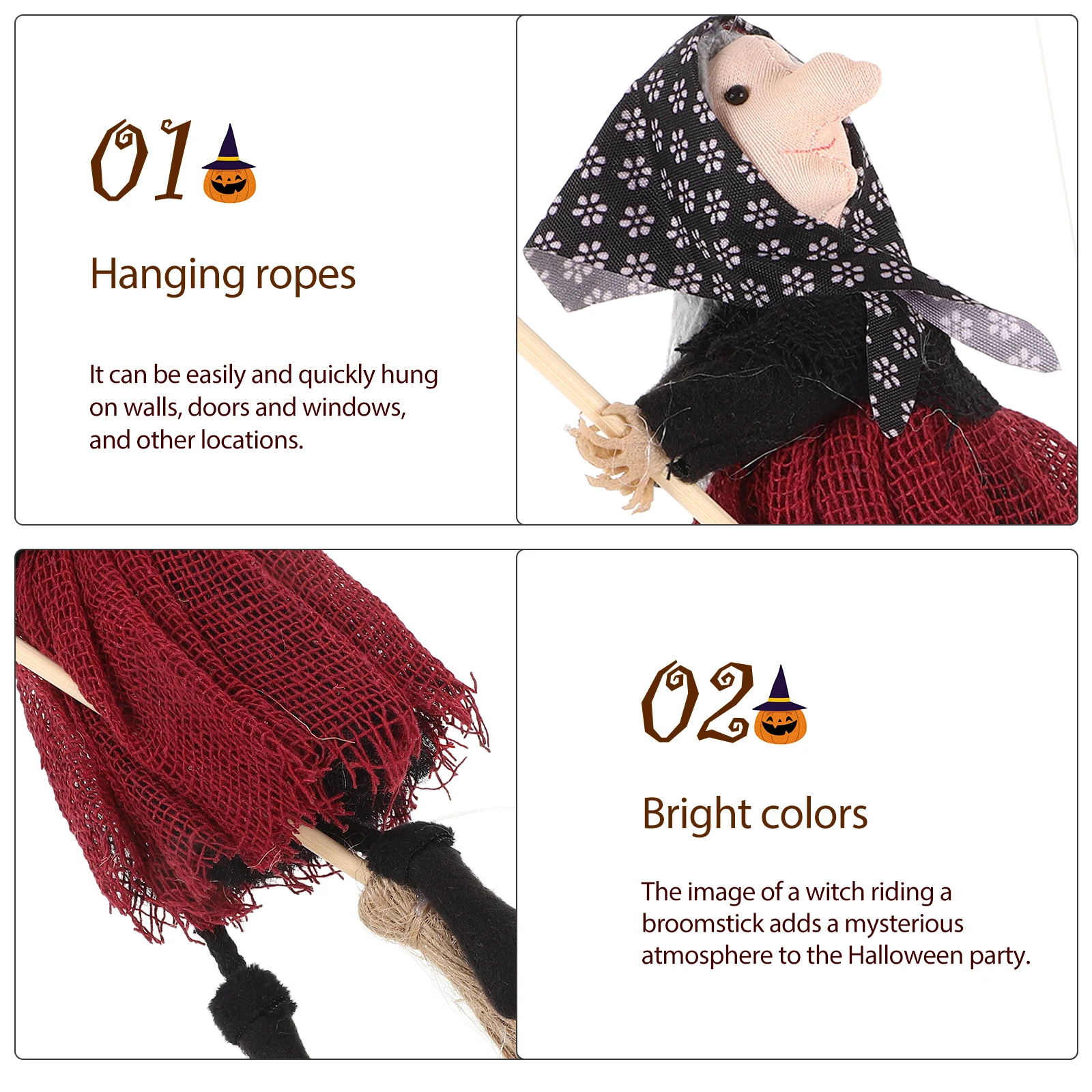

Witch Riding Broom Red Hanging Decor Durable Halloween Supplies Festive Party DIY Decorations Lightweight Storage Carry