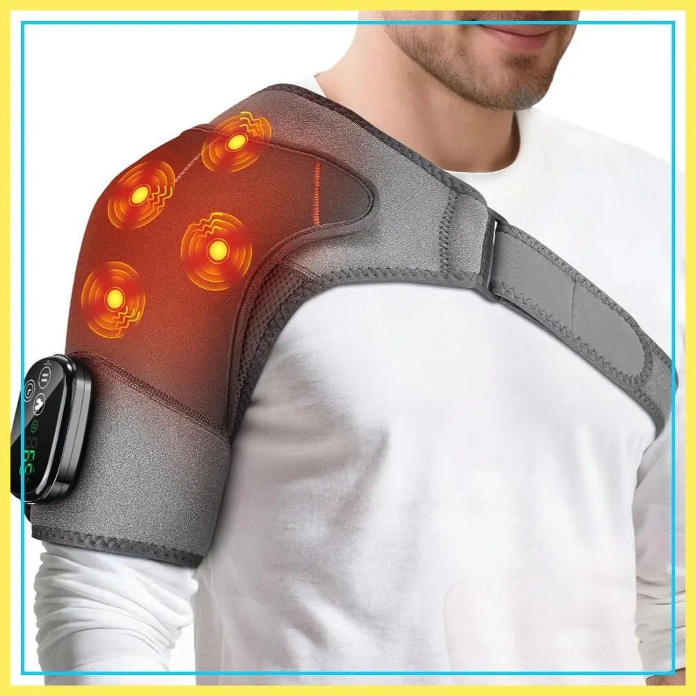 

Cordless Shoulder Heating Pad with Massage, Heated Brace Wrap for Pain Relief, Rotator Cuff Support, Gray