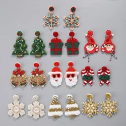 Rice bead earrings Christmas Christmas tree Santa Claus Snowflake Hand weaving Bohemia Alloy Originality Beaded earrings