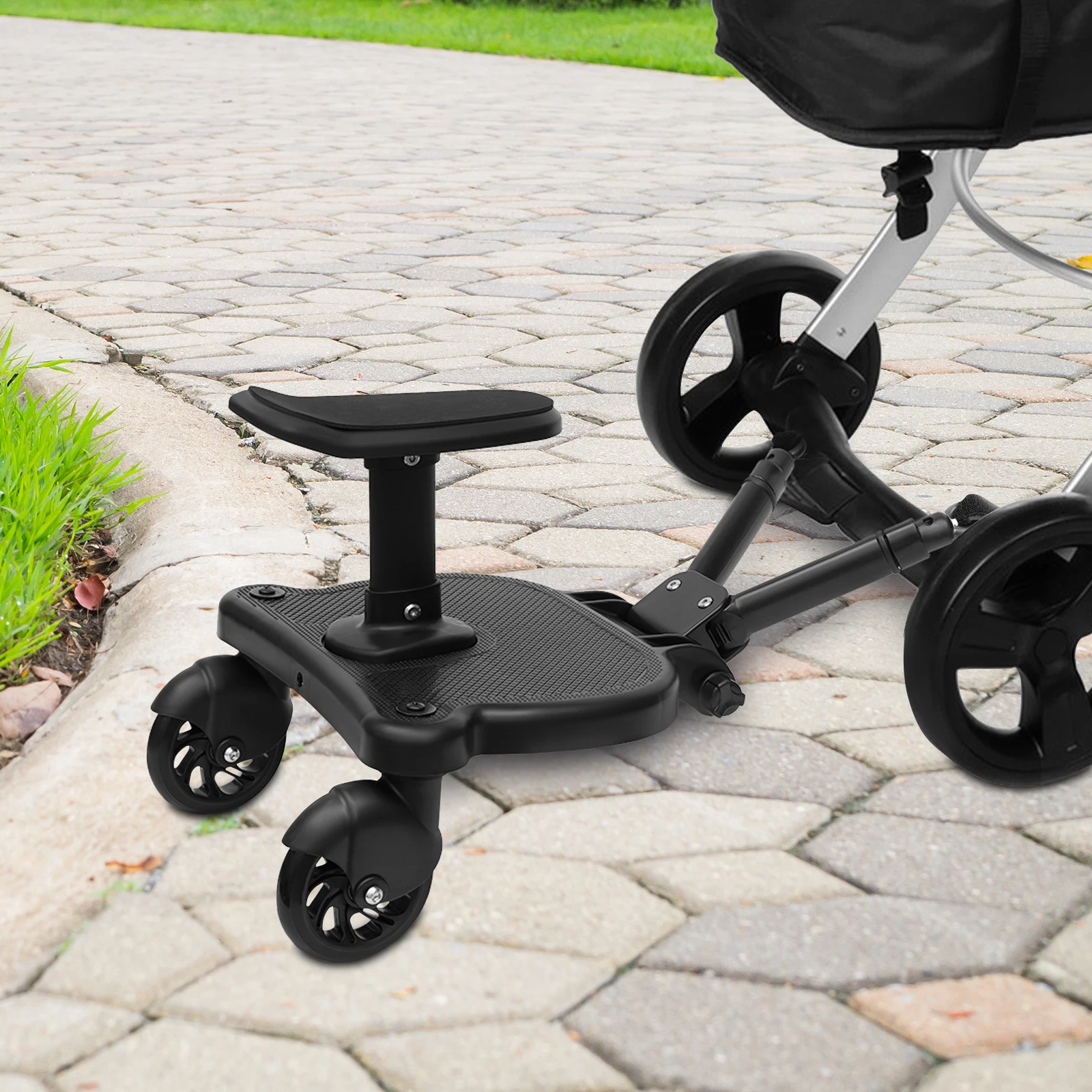 

Stroller Pedal Adapter with Detachable Seat, Detachable Seat Stroller Board 33×24.5cm Wide Board Supports 25kg for 3-7 Years