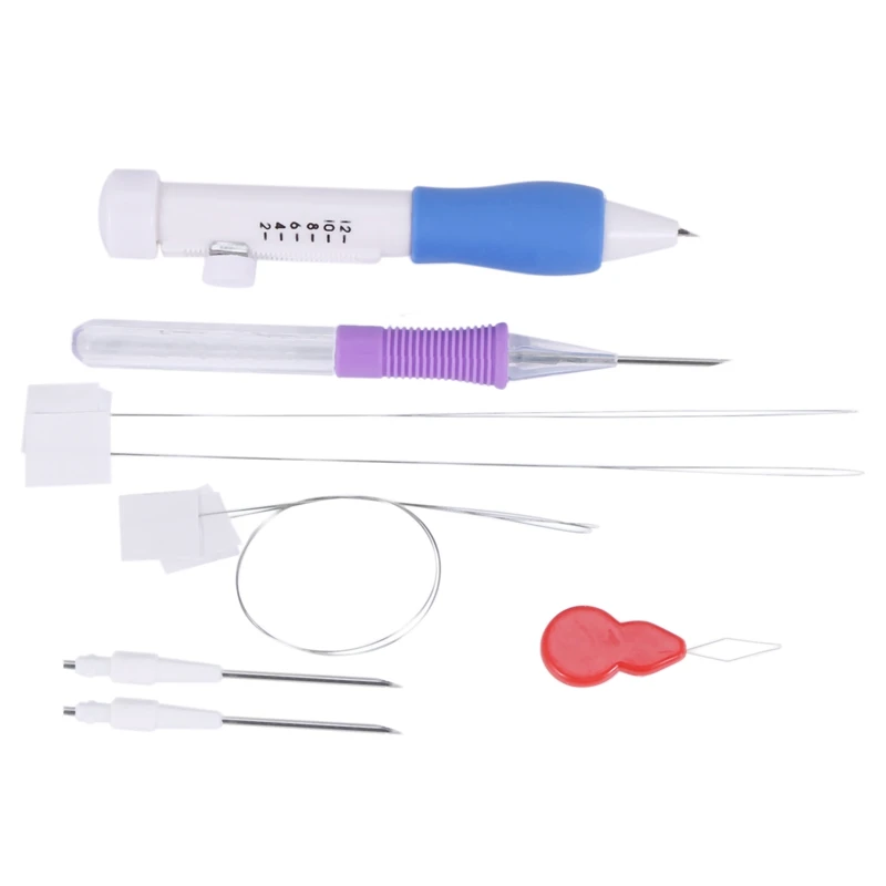 ●Embroidery Stitching Punch Needle Set Embroidery Pen with Plastic Box for Embroidery Threaders DIY Sewing, 3 Sizes-ABFB