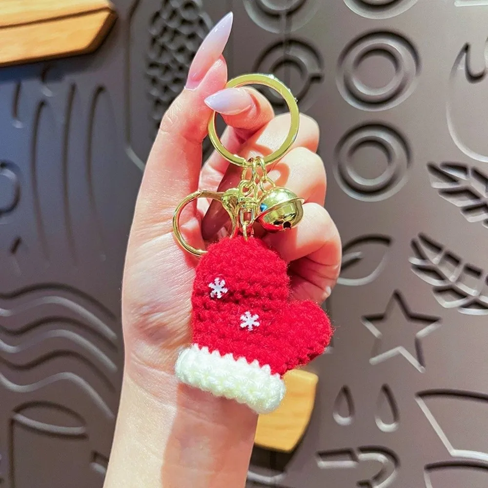 Office Hand-woven Christmas Hat Keychains Cute Red Mini Gloves Pendant Cartoon Keyrings New Year