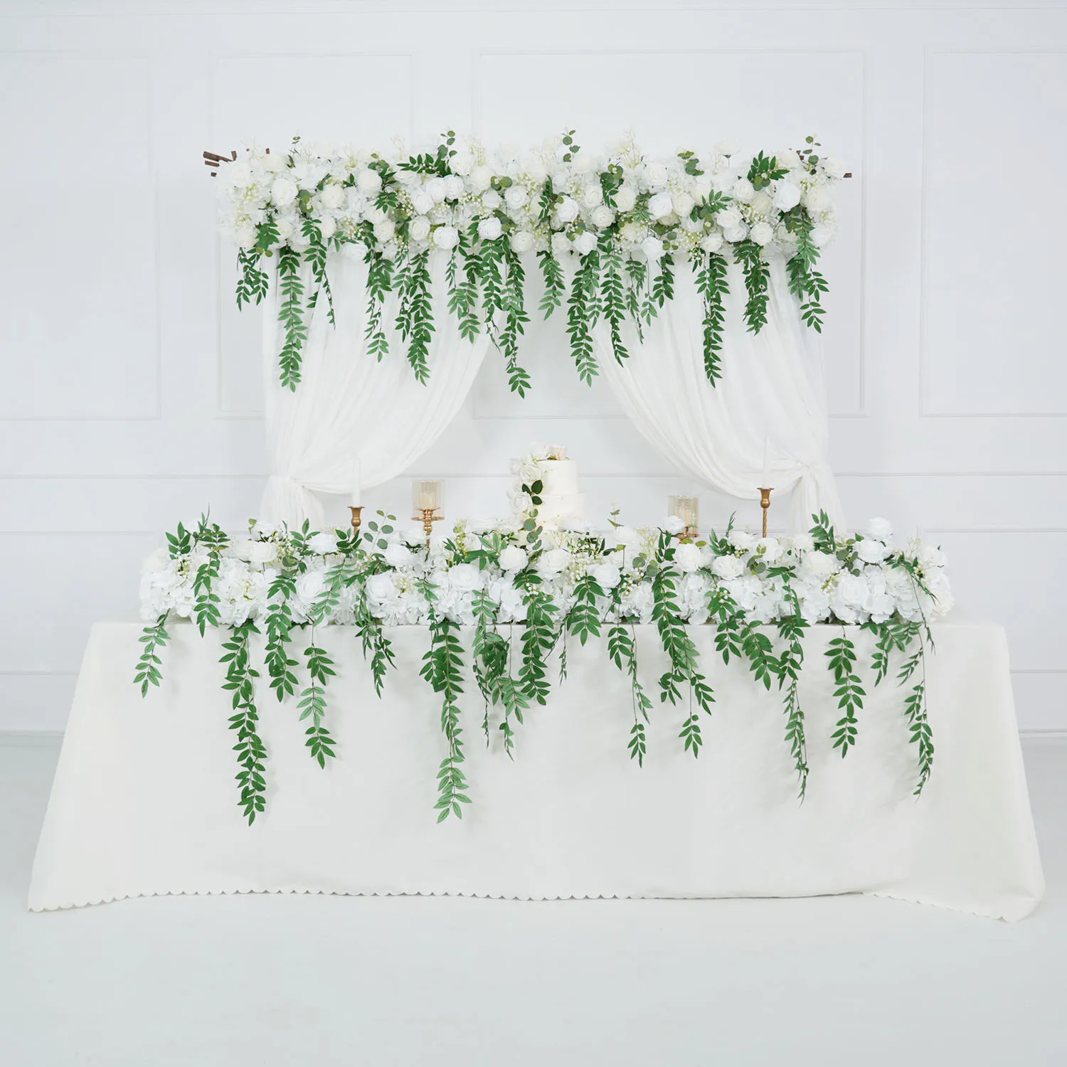 

Uflower Luxury White Babysbreath Greenery Rose Artificial Flower Row Wedding Decoration Floral Row Backdrop Event Stage