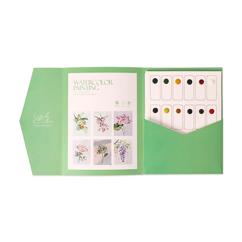 Kawaii Creative Watercolour Coloring Book Landscape Floral Patterns with 12 Solid Watercolour Paints, Graffiti Painting Tools