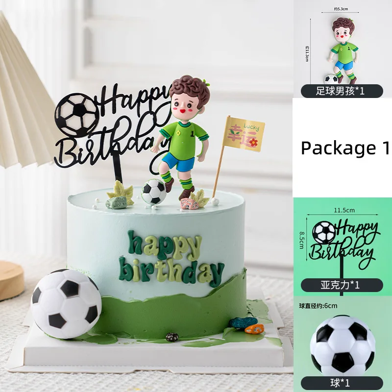 مجموعة كعكة كرة القدم للأولاد مع شخصيات الميدان واللاعب لحفلات أعياد الميلاد والرياضة وديكورات الكب كيك وشمعة عيد الميلاد #5