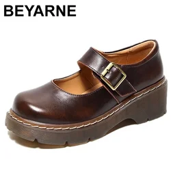 BEYARNE New literary Retro Women's Shoes Thick Bottom Mori Girl Japanese Mary Jane Single Shoes College Style