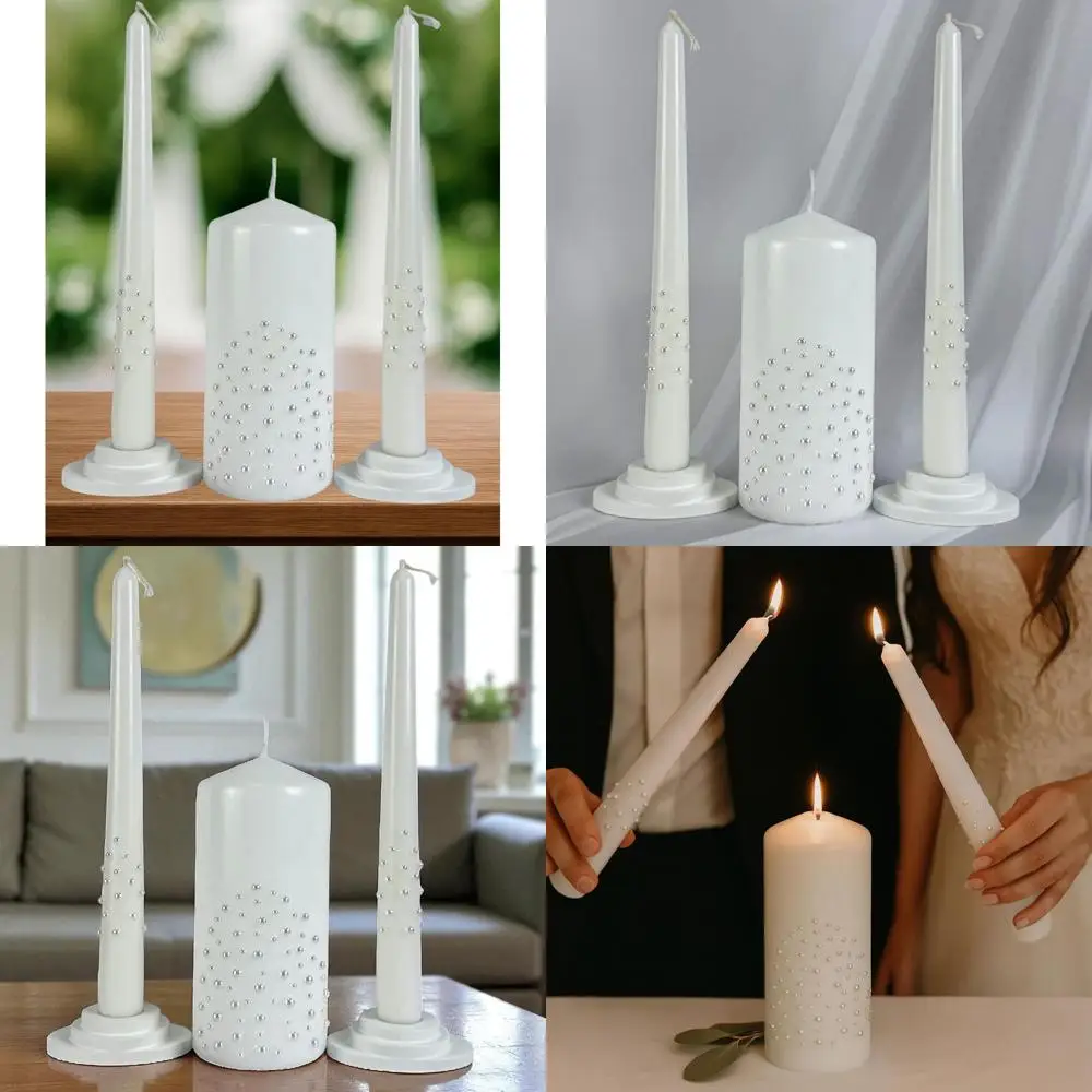 

Unity Candle Set - Wedding Ceremony & Reception – 6” Pillar & Two 10” Taper Candles – Long Burning Unity Candles for Marriage Ri