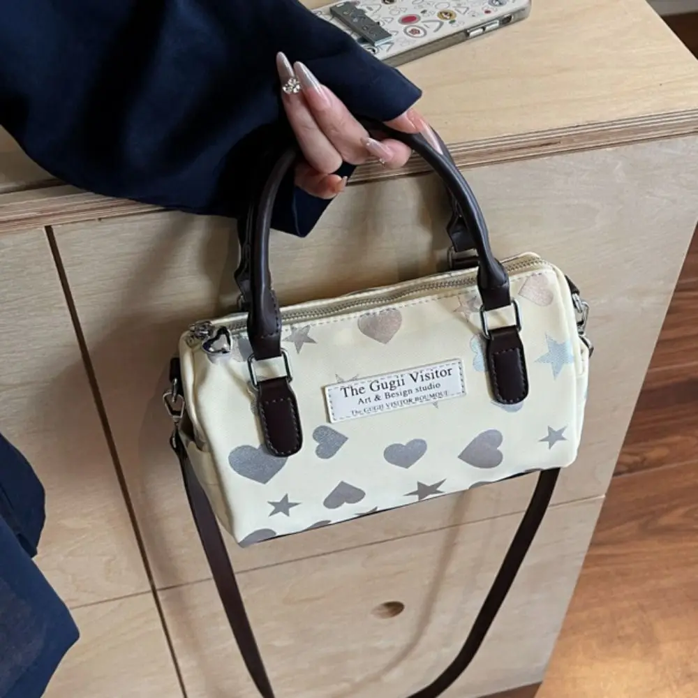 

Retro Bowling Shoulder Bag PU Leather Star Pattern Boston Crossbody Bag Solid Color Korean Style Women's Handbag Streetwear