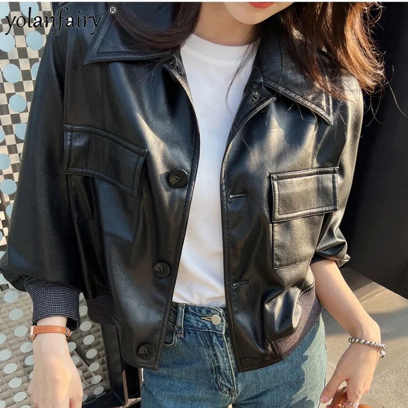 Women's Sheepskin Coat Women Elegant Natural Leather Clothes Female Autumn New in Outwear Leather Clothing Casaco Feminino FCY