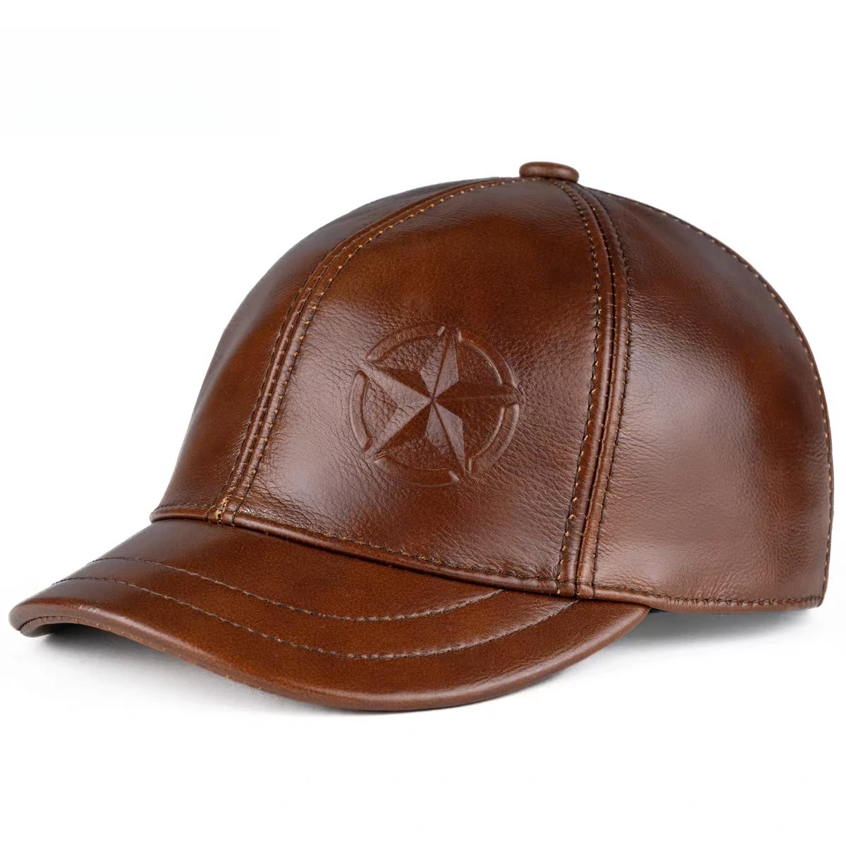 

2026 Spring Man Genuine Leather Baseball Caps Male Casual Cowskin Short Eave 56-60 Adjustable Splice Flight Hats