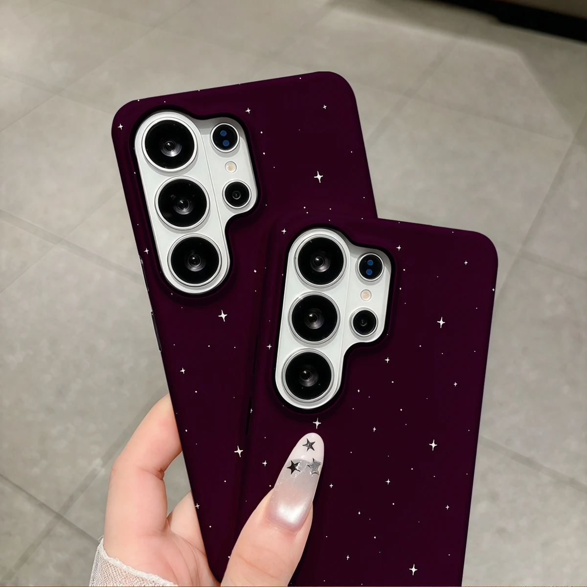 Purple Sparkle Stars Dots Phone Case For Samsung Galaxy S26 S25 Ultra S24 S23 Plus Hard Shock‑Absorption 2-in-1Protective Cover