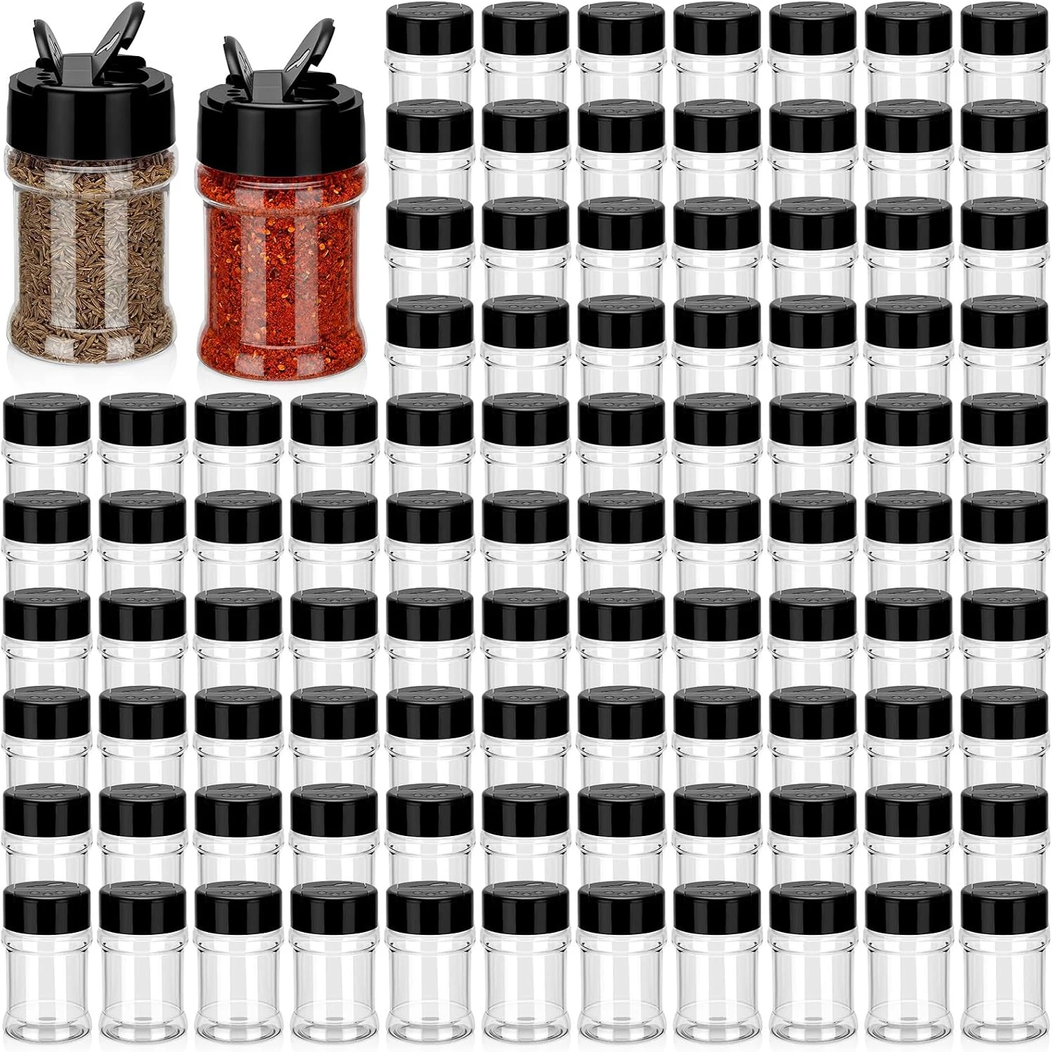 2 Oz Plastic Spice Jars with Flip Cap Clear Double-Sided Seasoning Containers Small Shaker Bottles for Kitchen Organization